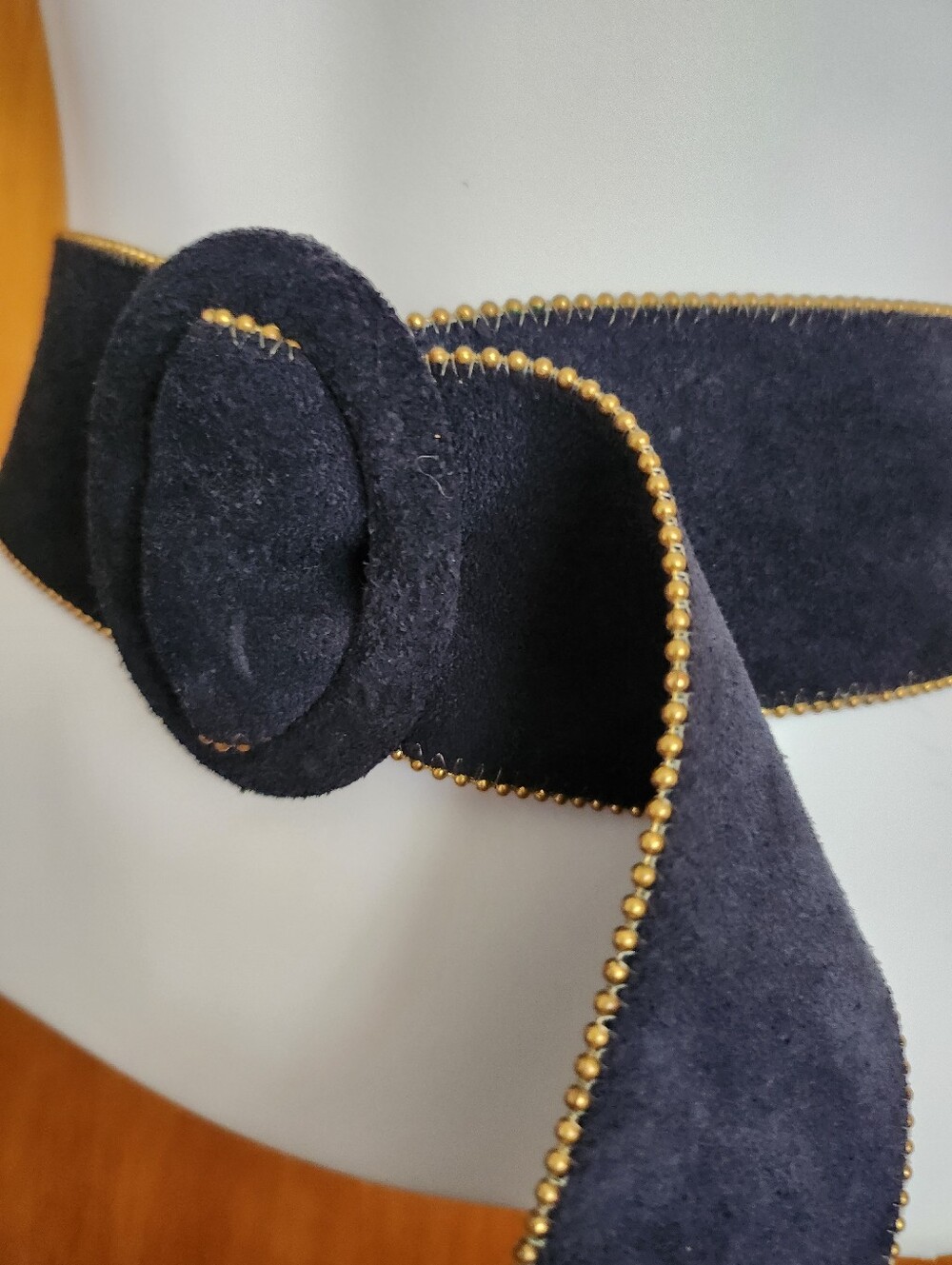 Ruza Navy Suede Feeling Belt with Gold Trim Size M